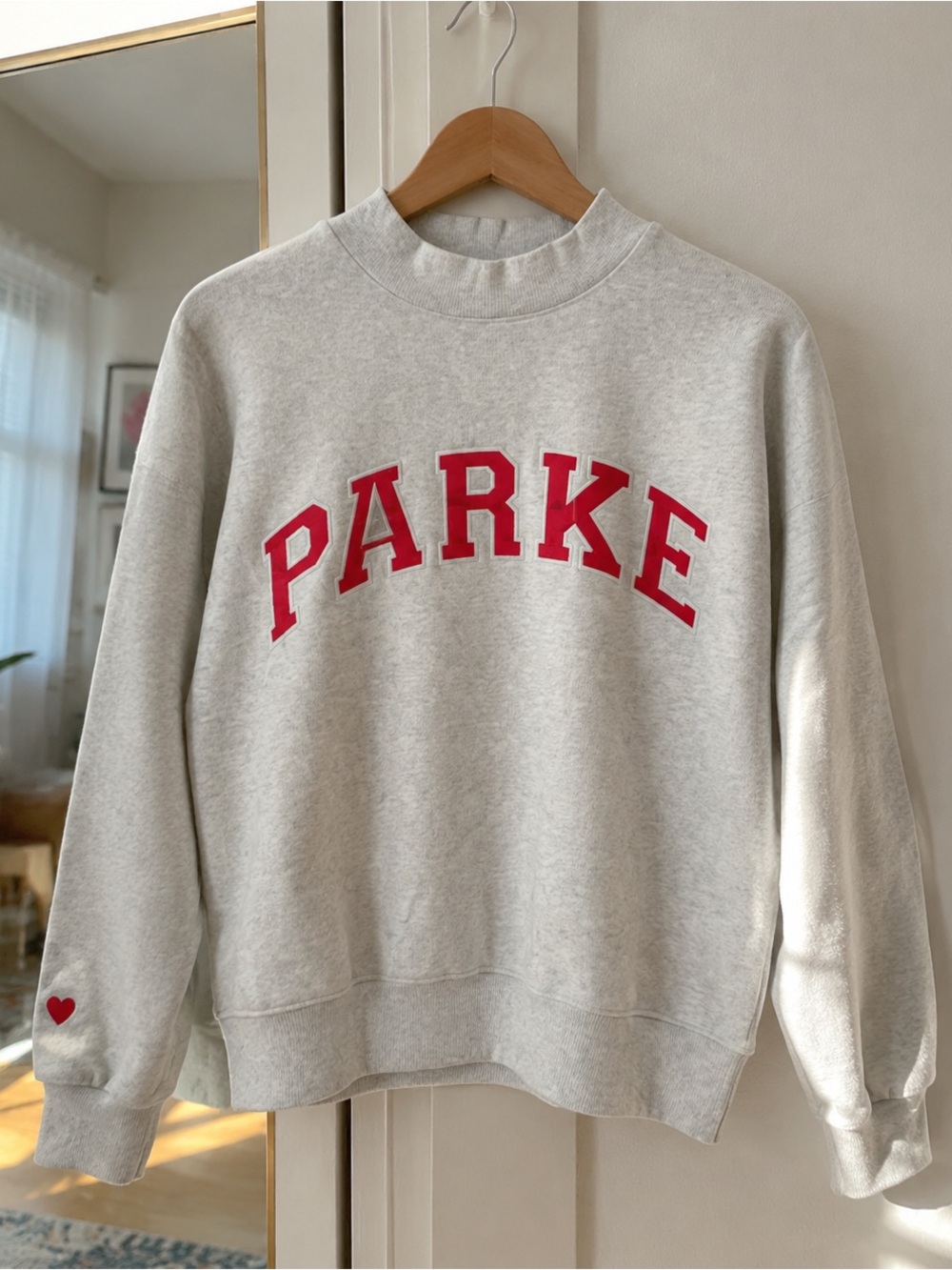 PARKE Light Gray Crewneck Sweatshirt with Red Lettering